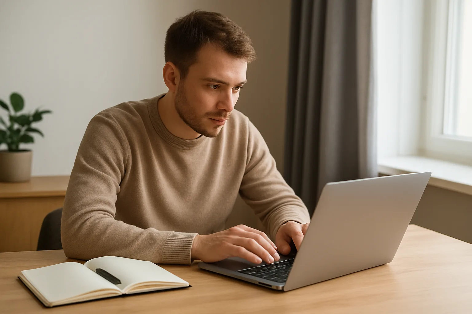 E-Commerce-Händler nutzt KI-Assistenten am Computer.