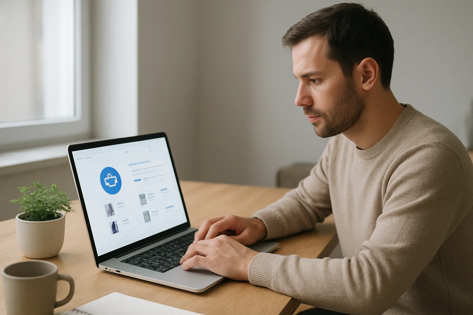 E-commerçant utilisant un assistant shopping IA sur un ordinateur.